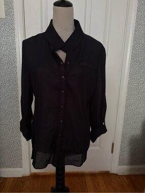 Tahari Navy Button-Down Blouse